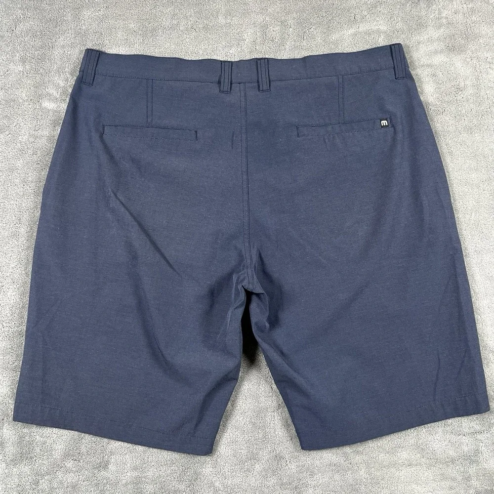Travis Mathew Men Golf Shorts Flat Front Dark Blue Navy Polyester Stretch Sz 38